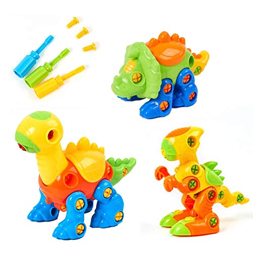 Flybiz Juguetes de Dinosaurios, Dinosaurios Juguetes con Piezas Removibles con Herramientas, Paquete de 3 Dinosaurios, Juegos de Construcción niños, Juguetes educativos para niños de 3+ años