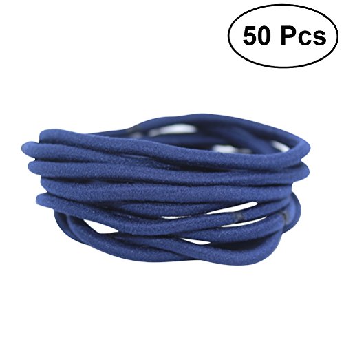 Frcolor Lazos de pelo cuerda, bandas de goma de nylon titular de la cola de caballo de alta elasticidad para adultos niños, paquete de 50 (azul marino)