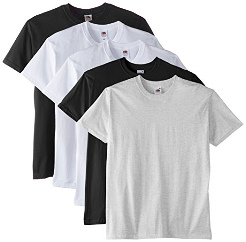 Fruit of the Loom Premium tee 5 Pack Camiseta, Multicoloured (White/White/Black/Black/Ash), X-Large para Hombre