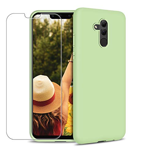 Funda Huawei Mate 20 Lite + Protector de Pantalla de Vidrio Templado, Carcasa Ultra Fino Suave Flexible Silicona Colores del Caramelo Protectora Caso Anti-rasguños Back Case - Menta Verde