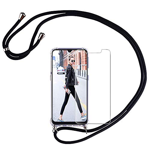Funda para Samsung Galaxy A51 + 1 x Protector Pantalla, Carcasa con Cuerda Transparente Silicona Case para Samsung Galaxy A51, CaseLover Colgar Ajustable Collar Correa de Cuello Cordón Case, Negro Funda para Samsung Galaxy A51 + 1 x Protector Pantalla, Carcasa con Cuerda Transparente Silicona Case para Samsung Galaxy A51, CaseLover Colgar Ajustable Collar Correa de Cuello Cordón Case, Negro