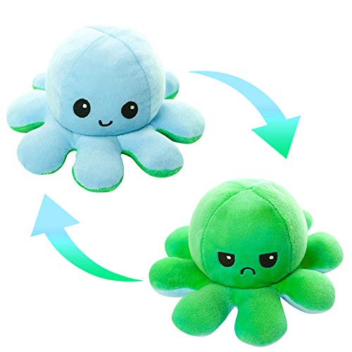 FUSIYU Peluche de Pulpo Reversible, Juguete de Peluche Abatible de Doble Cara Felpa Bonito Muñeco Juguete para Mascota, para Niños Adultos para Regalo de Cumpleaños Navidad,Azul Cielo-Pasto Verde