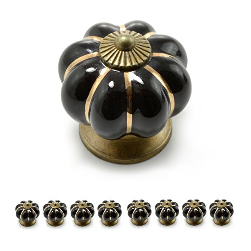 Ganzoo - Tiradores para muebles con corona de porcelana, con adornos dorados, diseño vintage (juego disponible en muchos colores diferentes), Negro