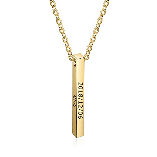 Gaosh Collar personalizado Collar con nombre de cadena para mujer Collar de acero inoxidable con barra Colgante Regalo para aniversario Aniversario (Gold)