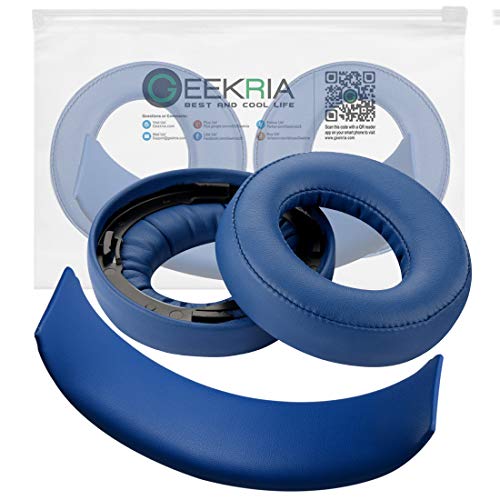 Geekria Earpad Replacement for Playstation Gold Wireless/Sony PS4 / PS3 / PSV Gold Wireless Headphone Ear Pad and Headband Pad/Ear Cushion + Headband Cushion/Repair Parts Suit (Blue/Blue)