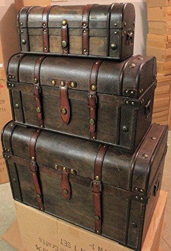 Generic Baúl de madera con forma de E Baúl de pirata de Tres, caja de regalo de almacenamiento