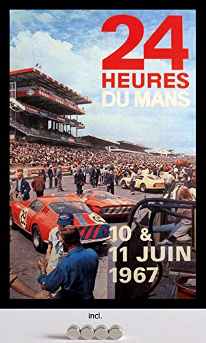 Generisch Cartel de Chapa de 20 x 30 cm, Curvado, Incluye 4 imanes Le Mans 24 Horas Heures Hours Rennen 1967 Metal Deko Regalo Cartel