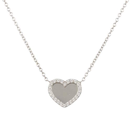 Gioiello Italiano - Collar de corazón en oro blanco de 14kt con circones, longitud 40cm, para mujer y niña
