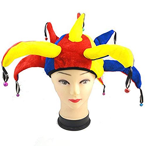 Gorro de bufón Medieval Payaso Jester Cap with Bells - Disfraz de Adulto Carnaval y Halloween - Talla única Mujeres Hombres
