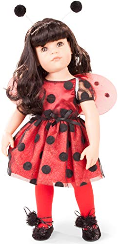 Gotz 1859088 Hannah Ladybug - Muñeca de pie (50 cm, Pelo Largo Negro y Ojos Grises)