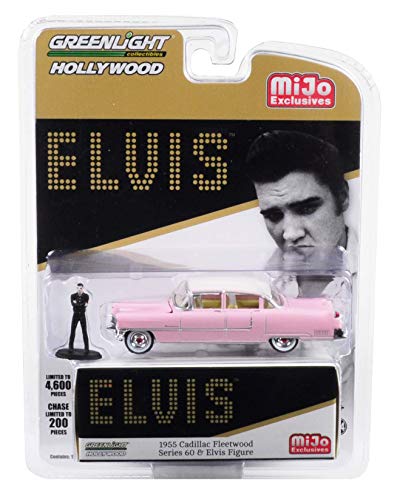 Greenlight 1955 Cadillac Fleetwood Series 60 Pink with Elvis Presley Figurine Limited Edition to 4,600 Pieces Worldwide 1/64 Diecast Model Car by