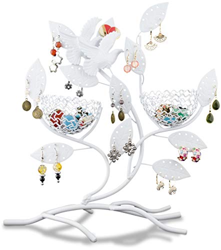 Grinscard - Soporte de joyería "ramas con nidos" - blanco - 30 x 11 x 32 cm - marco para almacenamiento de joyas y presentación