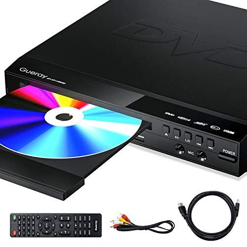 Gueray Reproductor DVD HDMI para Televisión Portátil Reproductor de DVD de Toda la región con resolución HD 1080P con USB 2 Mic Puerto y Control Remoto