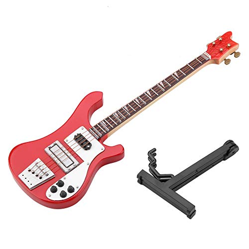 Guitarra en miniatura modelo de guitarra de madera, color rojo, con soporte y funda, modelo de instrumento, regalo de cumpleaños de fiesta de Navidad