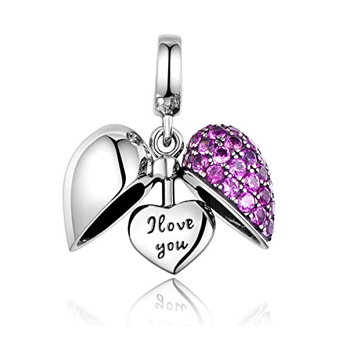 GW Silver Charm S925 Crystal Charm Lady Beaded Bracelet European Bracelet Necklace y Pandora Bracelet Charm Adecuado para Damas Niñas Mamá (Rosa-I Love You)