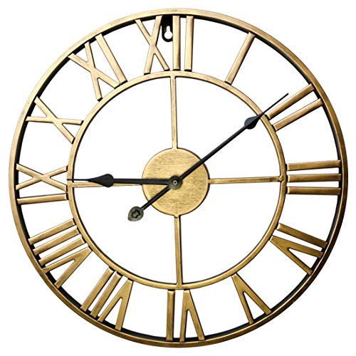 H0_V 60cm. Reloj de Pared Vintage, XXL Reloj de Pared Silencio números Romanos Reloj de Pared de Metal - de Oro