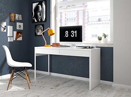 Habitdesign - Mesa Escritorio, Mesa de Ordenador Modelo Touch, Medidas: 138 cm (Largo) x 50 cm (Ancho) x 75 cm (Alto) (Blanco Brillo)
