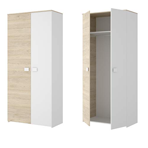 HABITMOBEL Armario Dos Puertas, Color Natural Blanco, Medidas: 205 cm Alto x 95 cm Ancho x 53 cm. Fondo.