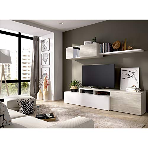HABITMOBEL Mueble de salón Comedor Moderno, Medidas:Alto:180cm - Ancho:200cm - Fondo:41cm (Blanco Brillo y Gris) HABITMOBEL Mueble de salón Comedor Moderno, Medidas:Alto:180cm - Ancho:200cm - Fondo:41cm (Blanco Brillo y Gris)