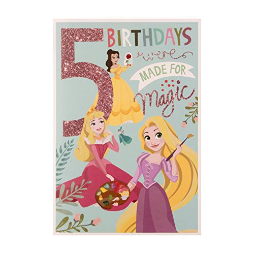 Hallmark - Tarjeta de cumpleaños de 5 años, diseño de princesas de Disney