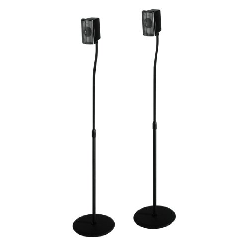 HAMA, Soporte para Altavoz, Guía de Organización para Cables de 5 mm, Negro, Tubo Telescópico 75.8, 120 cm, Placas de Soporte de 3 Formatos: 6.5 x 6.5 / 8 x 8 / 11,5 x 11,5 cm, Base Antideslizante