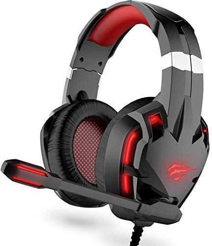 havit Auriculares Gaming PS4 Cascos Gaming Sonido Envolvente, Controlador de 50MM y micrófono con reducción de Ruido para Xbox One/PC/Móvil （2001d-R,Rojo）