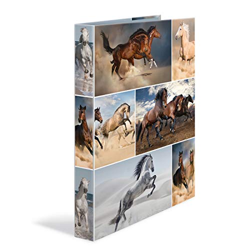 HERMA 19358 – Archivador de anillas DIN A4, de cartón serie animales, diseño de perros, 4 anillas, lomo de 35 mm, 1 archivador estrecho, color caballo 4 anillas