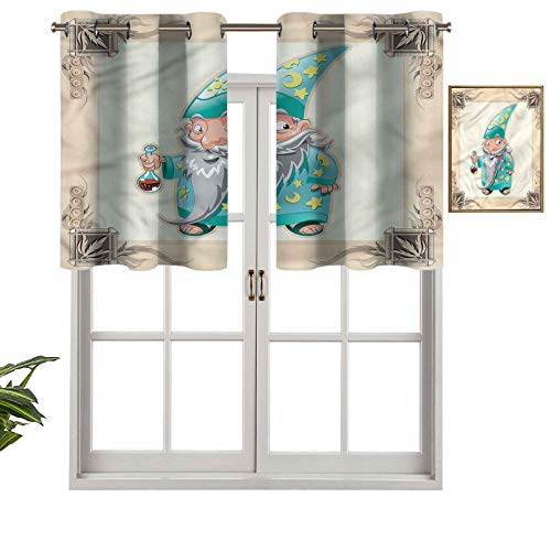 Hiiiman Cenefas opacas con aislamiento térmico para cortinas cortas, con ojales, para la edad media, diseño de mago antiguo, juego de 1, 106,7 x 45,7 cm para dormitorio
