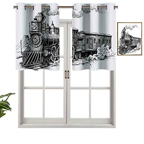 Hiiiman Cortinas de tratamiento para ventanas con ojales en la parte superior, estilo rústico, con locomotora, de madera, con humo, juego de 1, 132 x 45 cm, paneles opacos decorativos para cocina