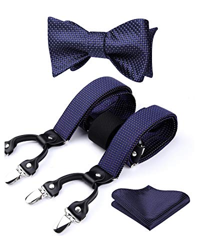 HISDERN Tirantes para hombre forma de Y elásticos y ajustables Pajarita Pañuelo set Conjuntos de y pajaritas para hombre HISDERN Tirantes para hombre forma de Y elásticos y ajustables Pajarita Pañuelo set Conjuntos de y pajaritas para hombre