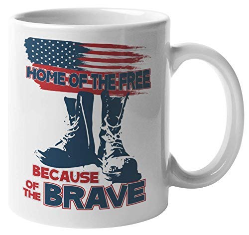 Hogar de The Free Through The Brave Taza de regalo motivacional de café y té para un Navy Seal, Fuerza Aérea, Guardia Costera, Cuerpo de Marines, Soldados del Ejército de EE. UU., Fuerzas Armadas, Hom