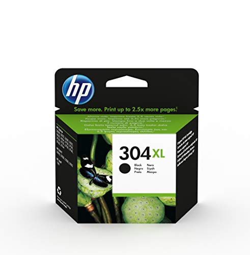 HP 304XL N9K08AE, Negro, Cartucho de Tinta de Alta Capacidad Original, compatible con impresoras de inyección de tinta HP DeskJet 2620, 2630, 3720, 3730, 3750, 3760, HP Envy 5010, 5020, 5030