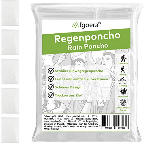 Igoera Chubasquero Transparente, Pack de 5 Chubasqueros con Capucha, Poncho Impermeable para Festivales y conciertos, y Actividades al Aire Libre. (Transparente)