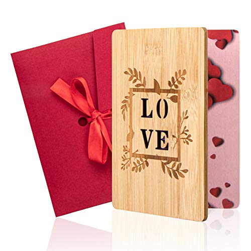iNeego Tarjeta de San Valentín, de madera, hecha a mano, con sobre, para el día de San Valentín, día de la madre, cumpleaños, boda, aniversario