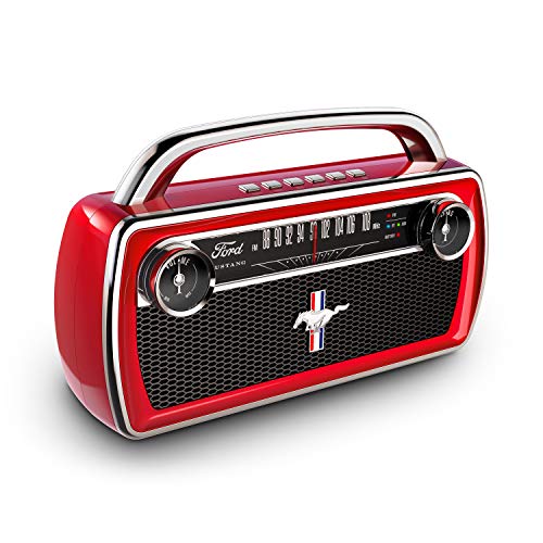 ION Audio Mustang Stereo - Altavoz Boombox Estéreo Inalámbrico Bluetooth, Portátil y Recargable con Radio FM, en Estilo Retro Ford Mustang