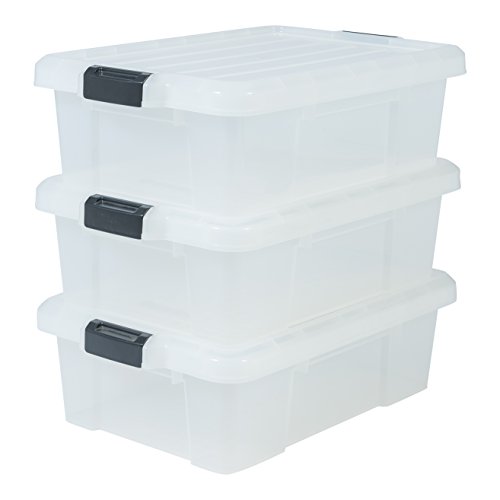 Iris Ohyama, lote de 3 cajas de almacenamiento robusto con cierre - Power Box - SK-230, plástico, transparente, 25 L, 59 x 38,5 x 18 cm