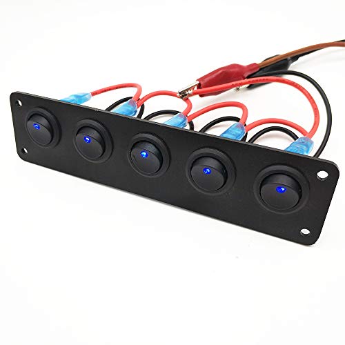 IWILCS Panel de interruptores basculantes de 5 marchas, resistente al agua, 12 – 24 V, interruptor basculante LED, 5 marchas, para coches, camiones, yates