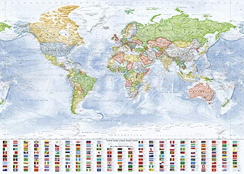J.Bauer Karten Mapa del Mundo político, 140x100 cm, en Inglés, Versión 2019