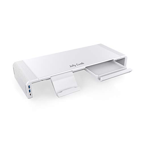 Jelly Comb Soporte de Monitor Plegable con concentrador, Elevador Pantalla Longitud Ajustable con 2 Puertos USB 3.0 y Carga USB C, Adaptador de 24 W para PC, Smartphone, Tableta, TV, Blanco Jelly Comb Soporte de Monitor Plegable con concentrador, Elevador Pantalla Longitud Ajustable con 2 Puertos USB 3.0 y Carga USB C, Adaptador de 24 W para PC, Smartphone, Tableta, TV, Blanco