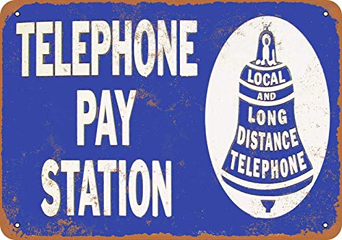 JOHUA Cartel de metal con diseño de la estación de pago de Bell Teléfono Pay Station Cartel de metal para garaje, casa, cafetería, oficina, decoración de pared