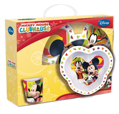 Joy Toy 736095 - Disney Mickey Mouse - Juego de 3 Piezas de malamina: 1 Plato Llano 20 cm, 1 Plato Hondo 14 cm y una Taza 9 cm (245 ml) en Paquete Regalo (27 x 10 x 25 cm)