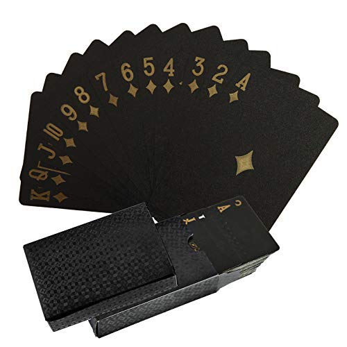 Juego de 2 barajas de cartas impermeables en negro , 2 cartas de póquer impermeables de plástico PET Poker tarjetas novedad poker juego herramientas para juego de cartas familiar, fiesta