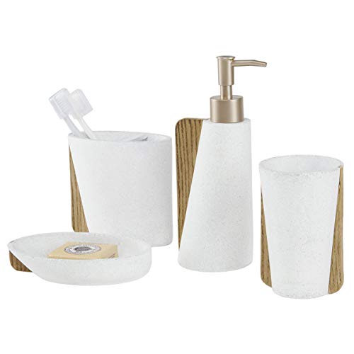 Juego de 4 Accesorios de Lavabo y Baño de Grano Madera Grava Natural con Dispensador de Loción o Jabon Liquido Bote Dosificador Vasos Porta Cepillo de Dientes Jabonera Redonda Marron+Blanco Juego de 4 Accesorios de Lavabo y Baño de Grano Madera Grava Natural con Dispensador de Loción o Jabon Liquido Bote Dosificador Vasos Porta Cepillo de Dientes Jabonera Redonda Marron+Blanco