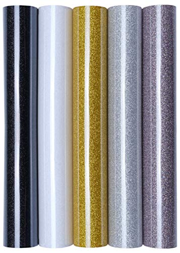 Juego de 5 láminas de transferencia con purpurina y purpurina A4 para planchar sobre textiles, perfectas para plottern, Glitter 2:5er Set Eleganz