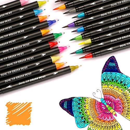 Juego de rotuladores de acuarela de 24 colores con dos puntas y puntas de pincel reales para rotuladores de acuarela, punta suave y flexible, efecto acuarela Juego de rotuladores de acuarela de 24 colores con dos puntas y puntas de pincel reales para rotuladores de acuarela, punta suave y flexible, efecto acuarela