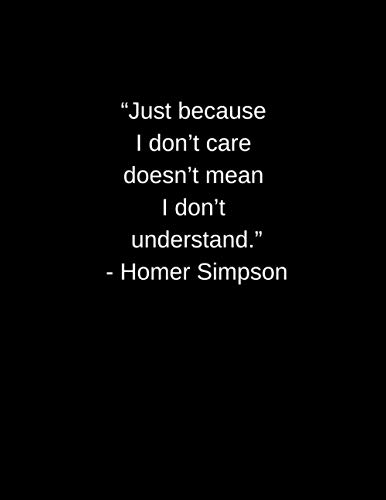 “Just because I don’t care doesn’t mean I don’t understand.” - Homer Simpson: WTF Notebook - Anti Anxiety Notebook - Lined Notebook Journal - Black, Soft Cover - 120 Pages - Large (8.5 x 11 inches)