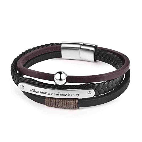 JYHW Men Customized Engraving Punk Leather Bracelet Stainless Steel Magnet Clasp Bangle Male Jewelry Best Gift 18.5cm Style3,Style3