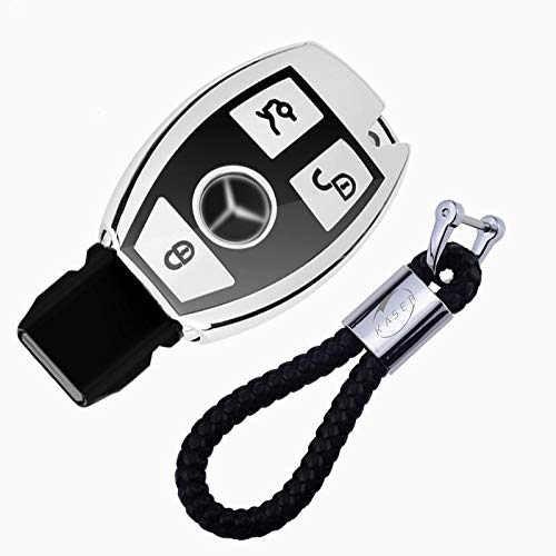 kaser Funda de Silicona para Llave Mercedes – Cover Carcasa de TPU Cromo Suave para Keyless Mercedes Classe A B C E CLA CLK GLA GLC Protección Llaveros Mando a Distancia (Plata)