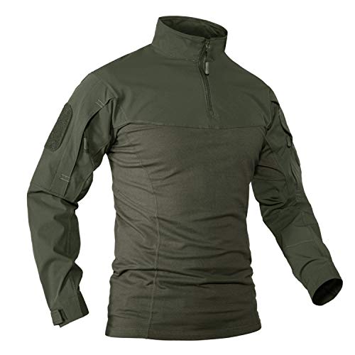 KEFITEVD Camiseta táctica para hombre, uniforme del ejército de los Estados Unidos, para exterior, camping, camiseta de trabajo, cuello alto, manga larga, color verde oscuro, talla XL