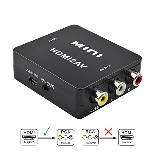 Keyixing Mini HDMI a AV RCA 1080P Adaptador Video Conversor de señal Compatible con HDMI1.3 para TV Reproductor de HD DVD PS3 etc